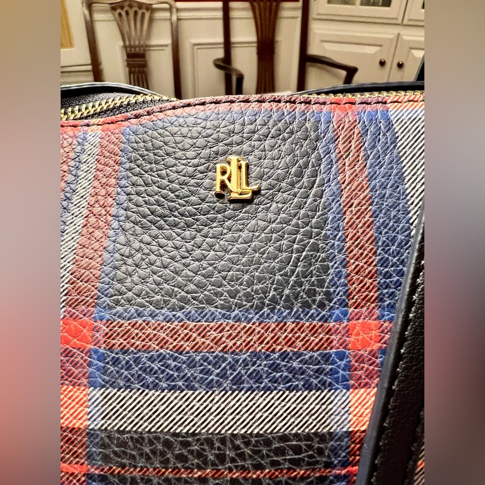 Ralph Lauren Plaid Tote in Navy and Red - Picture 5 of 15